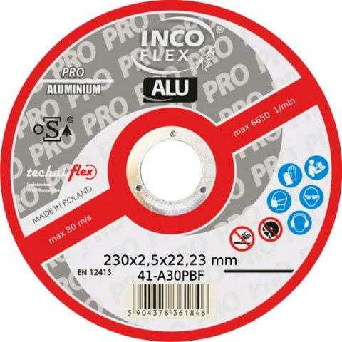TARCZA PŁASKA T1A 230*2.5*22,23 A30P-BF80 ALUMINIUM PRO TARCZA PŁASKA T1A 230*2.5*22,23 A30P-BF80 ALUMINIUM PRO