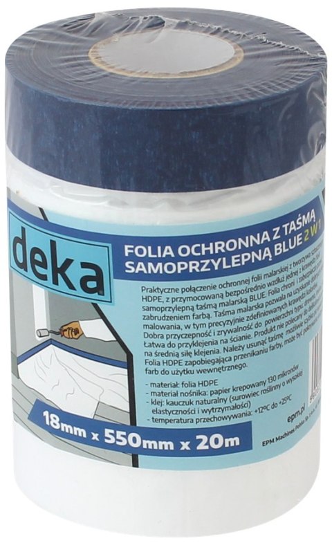 FOLIA OCHRONNA Z TAŚMĄ NIEBIESKĄ 55CM*20M FOLIA OCHRONNA Z TAŚMĄ NIEBIESKĄ 55CM*20M