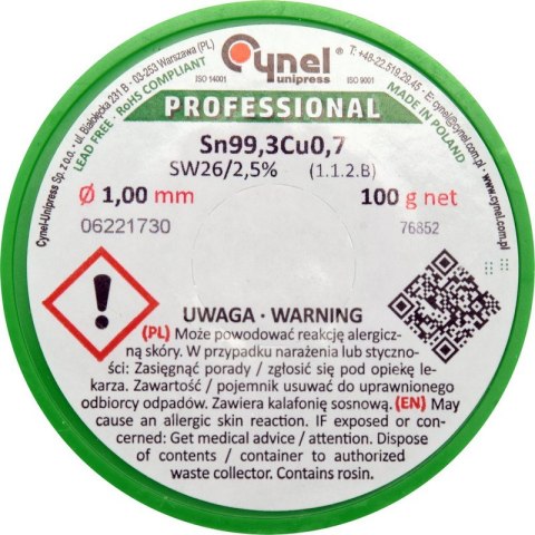 DRUT LUTOWNICZY BEZOŁOWIOWY Z TOPNIKIEM NA SZPULI 1.0MM,100G DRUT LUTOWNICZY BEZOŁOWIOWY Z TOPNIKIEM NA SZPULI 1.0MM,100G