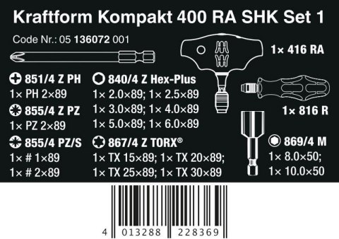 ZESTAW KRAFTFORM KOMPAKT 400 RA SHK SET 1, 19 CZĘŚĆ ZESTAW KRAFTFORM KOMPAKT 400 RA SHK SET 1, 19 CZĘŚĆ
