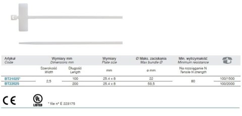 OPASKA KABLOWA Z TABLICZKĄ OPISOWĄ POPRZECZNĄ 100*2.5MM OPASKA KABLOWA Z TABLICZKĄ OPISOWĄ POPRZECZNĄ 100*2.5MM