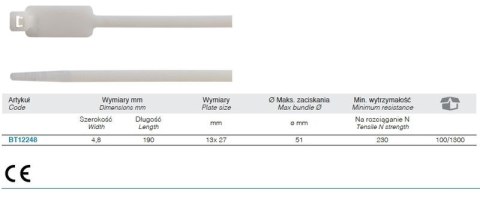 OPASKA KABLOWA Z TABLICZKĄ OPISOWĄ WZDŁUŻNĄ 190*4.8MM OPASKA KABLOWA Z TABLICZKĄ OPISOWĄ WZDŁUŻNĄ 190*4.8MM