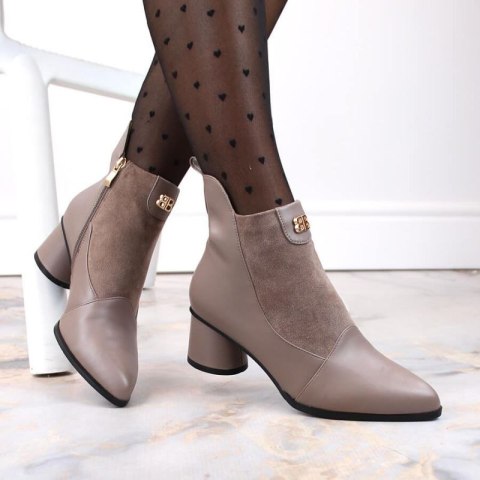 Botki na obcasie D&A S.Barski Premium Collection W OLI232B beżowe