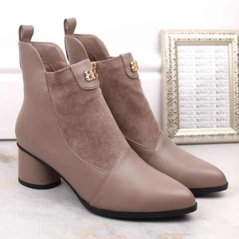Botki na obcasie D&A S.Barski Premium Collection W OLI232B beżowe