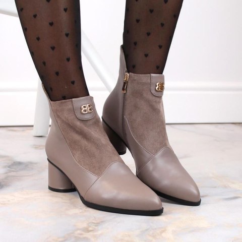 Botki na obcasie D&A S.Barski Premium Collection W OLI232B beżowe