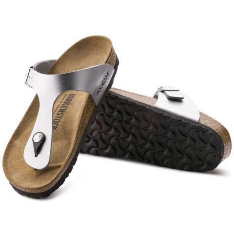 Japonki damskie Birkenstock Gizeh Birko-Flor srebrne regular szerokie (0043851)