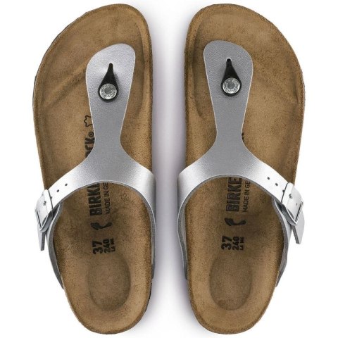 Japonki damskie Birkenstock Gizeh Birko-Flor srebrne regular szerokie (0043851)