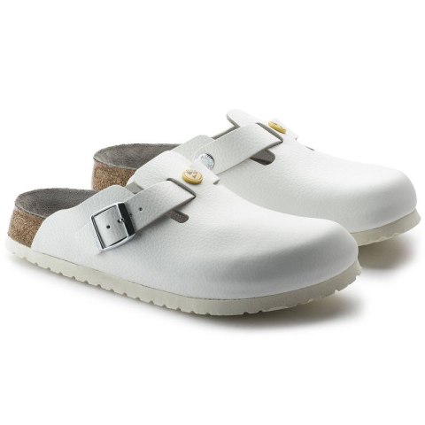 Chodaki męskie Birkenstock Boston ESD White skóra naturalna klapki dla medyka regular szerokie (0061370)
