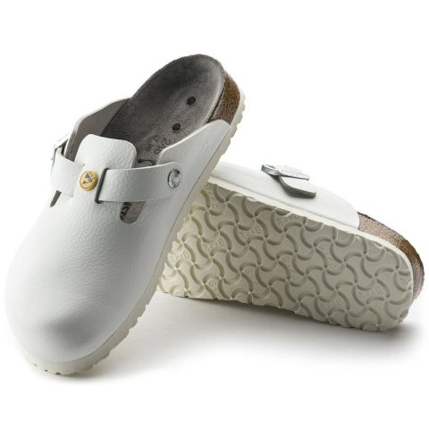 Chodaki męskie Birkenstock Boston ESD White skóra naturalna klapki dla medyka regular szerokie (0061370)