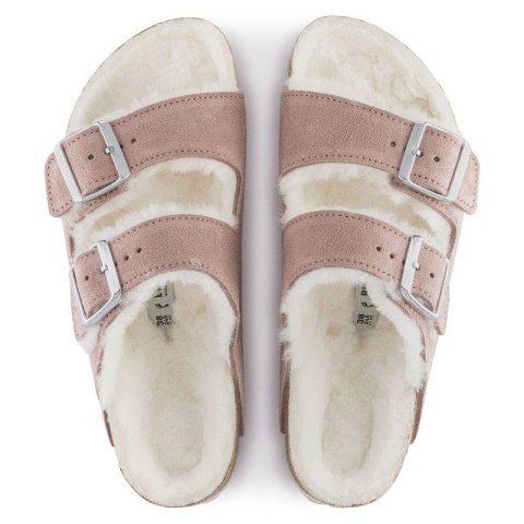 Klapki ocieplane Birkenstock Arizona Suede Leather Shearling Pink Clay LAF wąskie narrow (1023258)