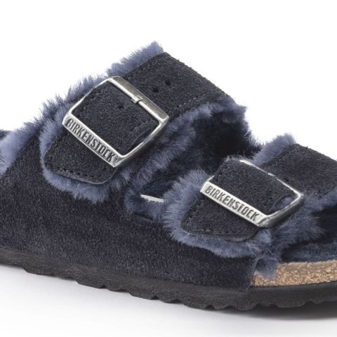 Klapki ocieplane Birkenstock Arizona VL Shearling Midnight skóra zamszowa szerokie regular (1020592)