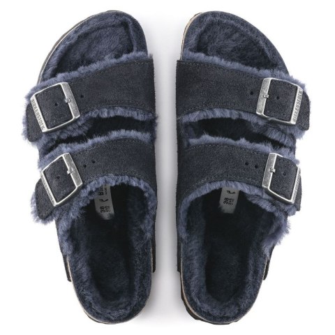 Klapki ocieplane Birkenstock Arizona VL Shearling Midnight skóra zamszowa szerokie regular (1020592)