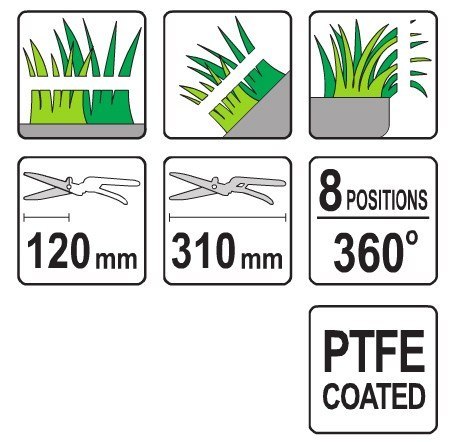 NOŻYCE DO TRAWY OBROTOWE 310MM 8 - POZYCYJNE OSTRZA TEFLON NOŻYCE DO TRAWY OBROTOWE 310MM 8 - POZYCYJNE OSTRZA TEFLON