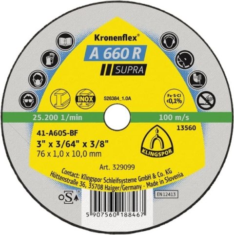 TARCZA PŁASKA A660R T1A 50*1*10MM 329097 TARCZA PŁASKA A660R T1A 50*1*10MM 329097