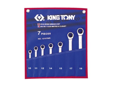 KOMPLET KLUCZY PŁASKO-OCZKOWYCH Z GRZECHOTKĄ 7 SZTUK 10-19MM KOMPLET KLUCZY PŁASKO-OCZKOWYCH Z GRZECHOTKĄ 7 SZTUK 10-19MM
