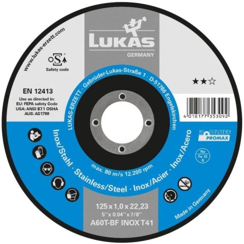 TARCZA WYPUKŁA T27 125*0.8*22 A60X-BF INOX PROMAX BEST LIFE TARCZA WYPUKŁA T27 125*0.8*22 A60X-BF INOX PROMAX BEST LIFE