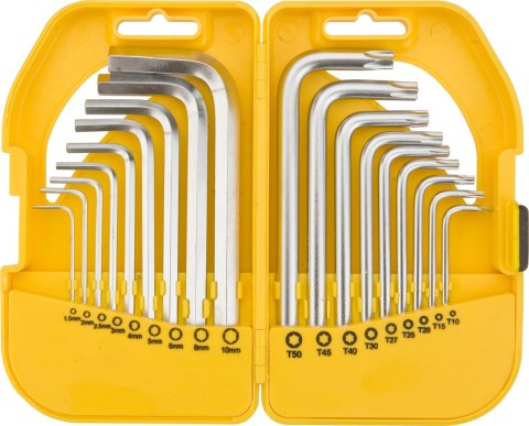 KOMPLET KLUCZY TRZPIENIOWYCH HEX I TORX KRÓTKIE 18 SZTUK KOMPLET KLUCZY TRZPIENIOWYCH HEX I TORX KRÓTKIE 18 SZTUK