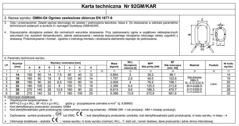 OGNIWO ZBIORCZE 22 GM94 G4 WLL6.4T OGNIWO ZBIORCZE 22 GM94 G4 WLL6.4T