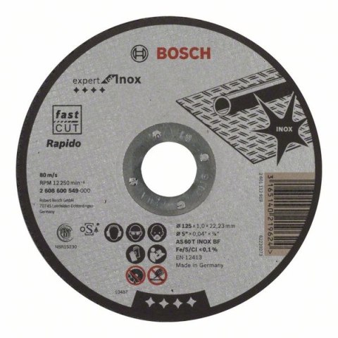 TARCZA PŁASKA INOX T1A 125*1.0*22 RAPIDO TARCZA PŁASKA INOX T1A 125*1.0*22 RAPIDO