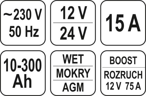 PROSTOWNIK ELEKTRONICZNY Z WSPOMAGANIEM ROZRUCHU 12/24V 15A PROSTOWNIK ELEKTRONICZNY Z WSPOMAGANIEM ROZRUCHU 12/24V 15A