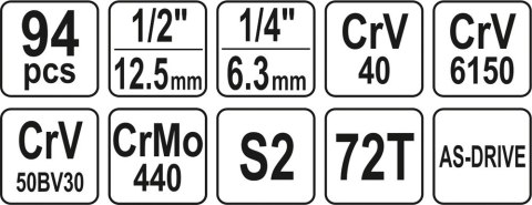 ZESTAW NARZĘDZIOWY 1/2'' 94 CZĘŚCI L