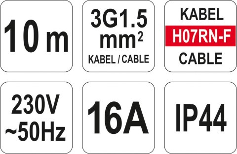 PRZEDŁUŻACZ IP44 10M 3G1.5MM PRZEDŁUŻACZ IP44 10M 3G1.5MM