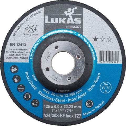 TARCZA WYPUKŁA T27 230*6.4*22 A24/30S-BF INOX PREMIUMFLEX TARCZA WYPUKŁA T27 230*6.4*22 A24/30S-BF INOX PREMIUMFLEX