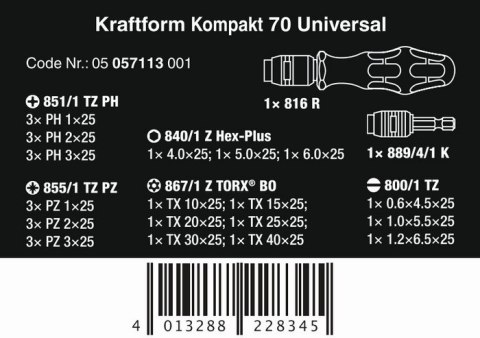 ZESTAW KRAFTFORM KOMPAKT 70 UNIVERSAL, 32 CZĘŚĆ ZESTAW KRAFTFORM KOMPAKT 70 UNIVERSAL, 32 CZĘŚĆ
