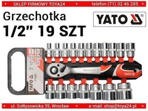 KOMPLET NASADEK Z GRZECHOTKĄ 1/2'' 19 CZĘŚCI KOMPLET NASADEK Z GRZECHOTKĄ 1/2'' 19 CZĘŚCI