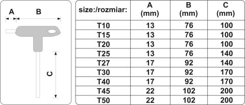 ZESTAW KLUCZY TRZPIENIOWYCH TORX Z RĘKOJEŚCIĄ 9 SZTUK ZESTAW KLUCZY TRZPIENIOWYCH TORX Z RĘKOJEŚCIĄ 9 SZTUK