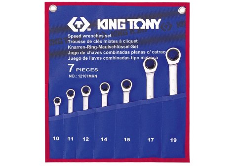 KOMPLET KLUCZY PŁASKO-OCZKOWYCH Z GRZECHOTKĄ 7 SZTUK 10-19MM KOMPLET KLUCZY PŁASKO-OCZKOWYCH Z GRZECHOTKĄ 7 SZTUK 10-19MM