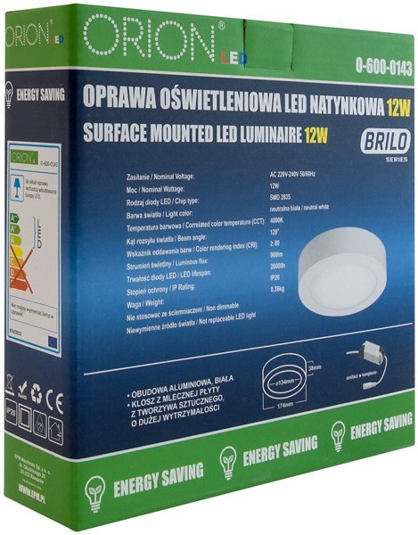 PANEL LED NATYNKOWY OKRĄGŁY BRILO 175MM, 12W, 960LM PANEL LED NATYNKOWY OKRĄGŁY BRILO 175MM, 12W, 960LM