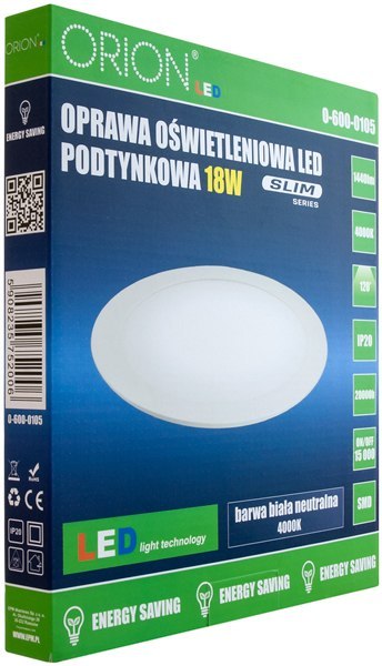 PANEL LED PODTYNKOWY OKRĄGŁY SLIM 18W, 1440LM, 225MM PANEL LED PODTYNKOWY OKRĄGŁY SLIM 18W, 1440LM, 225MM