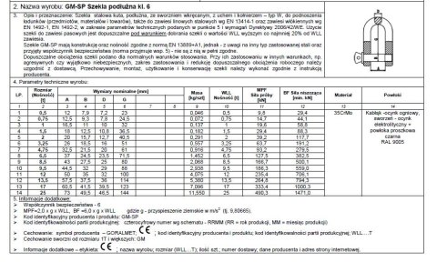 SZEKLA PODŁUŻNA KL.6 GM-SP 4.75T WLL SZEKLA PODŁUŻNA KL.6 GM-SP 4.75T WLL