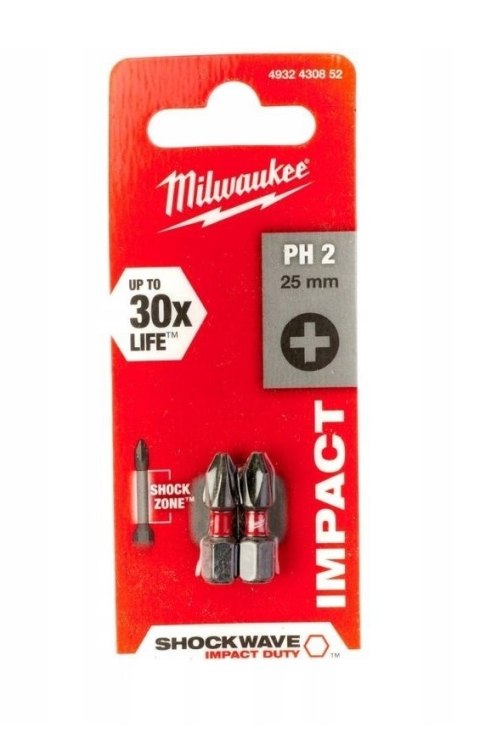 BIT, GROT, KOŃCÓWKA SHOCKWAVE PH2 25MM 2 SZT. BIT, GROT, KOŃCÓWKA SHOCKWAVE PH2 25MM 2 SZT.