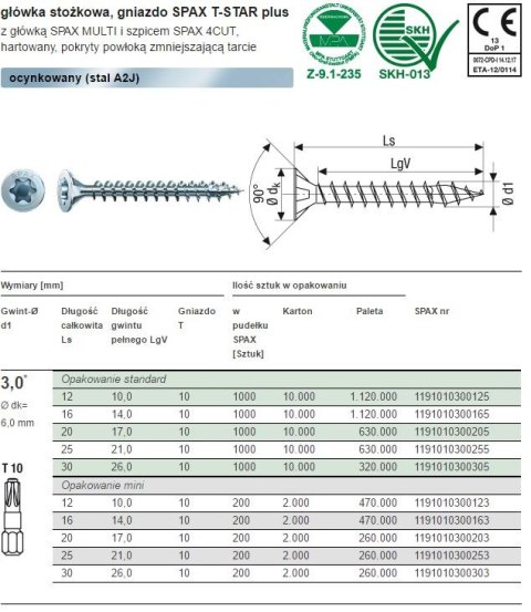 WKRĘT DO DREWNA OCYNK BIAŁY PEŁNY GWINT TX 3.0*20MM SPAX WKRĘT DO DREWNA OCYNK BIAŁY PEŁNY GWINT TX 3.0*20MM SPAX