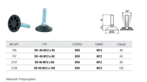 STOPKA REGULACYJNA PRZEGUBOWA SR 06 FI 50 M12*60 797 STOPKA REGULACYJNA PRZEGUBOWA SR 06 FI 50 M12*60 797
