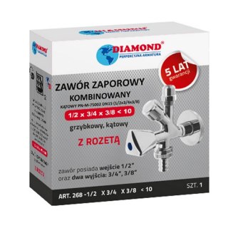 ZAWÓR KĄTOWY Z PRZEDŁUŻKĄ 3-WYJŚCIA 1/2*3/4*3/8