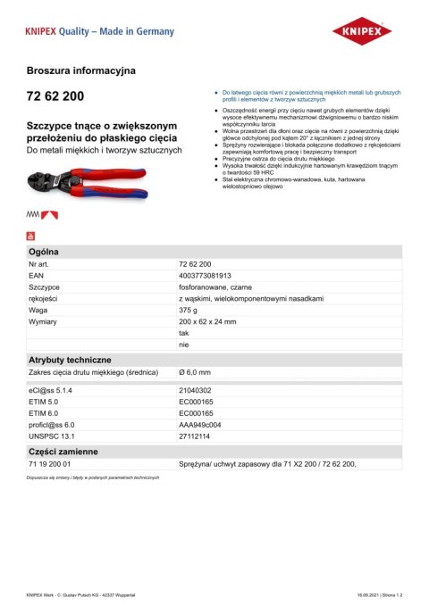 SZCZYPCE O ZWIĘKSZONYM PRZEŁOŻENIU DO CIĘCIA PŁASKIEG 200MM