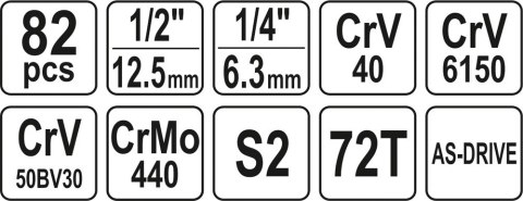 ZESTAW NARZĘDZIOWY 1/2'' 82 CZĘŚCI L