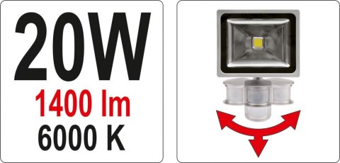 REFLEKTOR DIODOWY Z CZUJNIKIEM RUCHU 20W REFLEKTOR DIODOWY Z CZUJNIKIEM RUCHU 20W