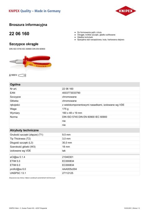 SZCZYPCE OKRĄGŁE 1000V 160MM SZCZYPCE OKRĄGŁE 1000V 160MM