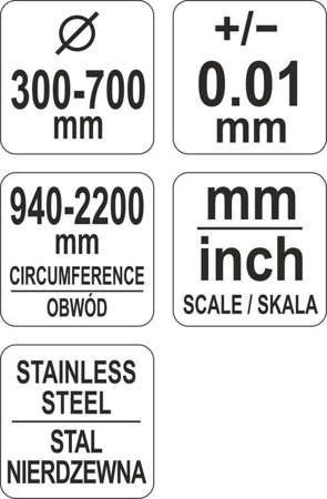 TAŚMA DO POMIARU ŚREDNICY I OBWODU 940-2200/0,1MM NIERDZEWNA TAŚMA DO POMIARU ŚREDNICY I OBWODU 940-2200/0,1MM NIERDZEWNA