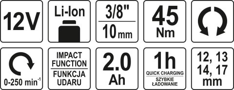GRZECHOTKA UDAROWA 12V 2.0AH 60MIN 45NM GRZECHOTKA UDAROWA 12V 2.0AH 60MIN 45NM