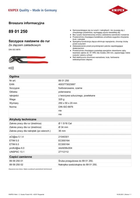 SZCZYPCE DO RUR ZE ZŁĄCZEM ZAKŁADKOWYM 250MM SZCZYPCE DO RUR ZE ZŁĄCZEM ZAKŁADKOWYM 250MM