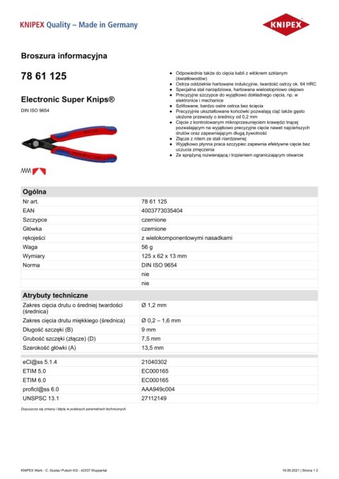 SZCZYPCE TNĄCE SUPER KNIPS 125MM SZCZYPCE TNĄCE SUPER KNIPS 125MM