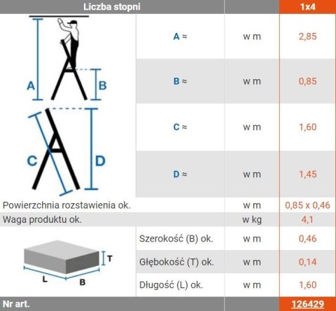 DRABINA ALUMINIOWA WOLNOSTOJĄCA SECURO 4 SZCZEBLE DRABINA ALUMINIOWA WOLNOSTOJĄCA SECURO 4 SZCZEBLE