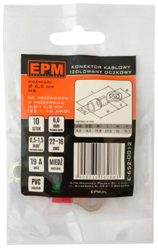KOŃCÓWKA OCZKOWA IZOLOWANA 0.5-1.5MM 1.25/6MM 10 SZTUK