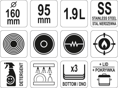 RONDEL Z POKRYWKĄ ZE STALI NIERDZEWNEJ 16X9,5CM 1.9L. RONDEL Z POKRYWKĄ ZE STALI NIERDZEWNEJ 16X9,5CM 1.9L.