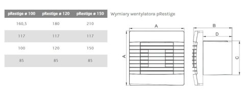 WENTYLATOR ŁAZIENKOWY PRESTIGE 150 ZG S, ŻALUZJA, STANDARD WENTYLATOR ŁAZIENKOWY PRESTIGE 150 ZG S, ŻALUZJA, STANDARD